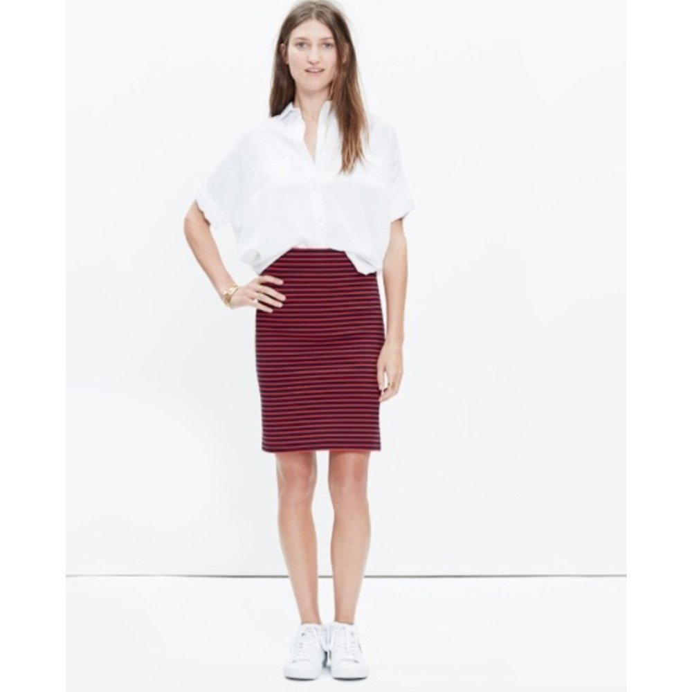 Madewell Downtown Ponte Knit City Sailor Skirt Women XS Red Navy Striped Pull On - Picture 8 of 10